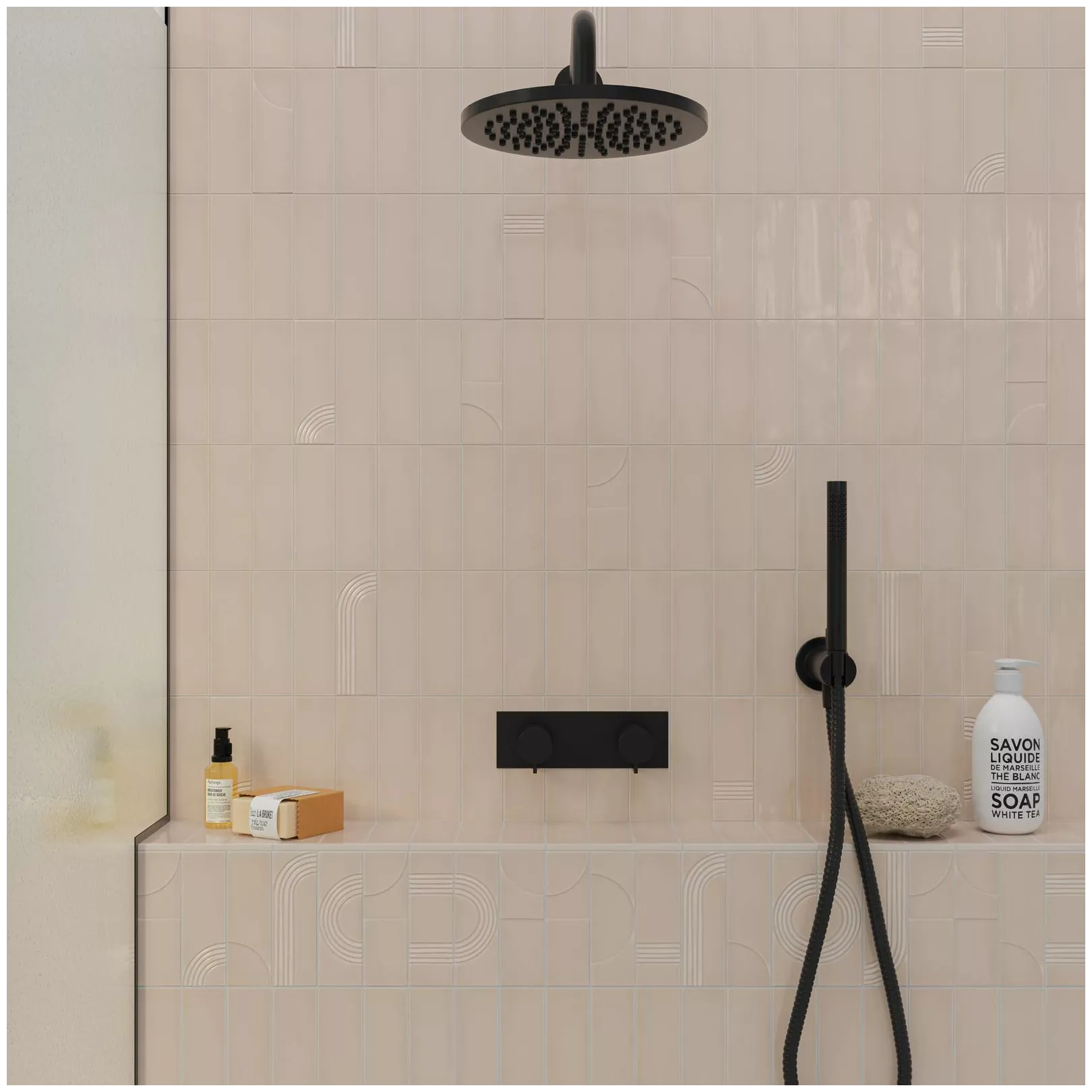 faïence GLOW Taupe uni + décor 16,1x5,2cm