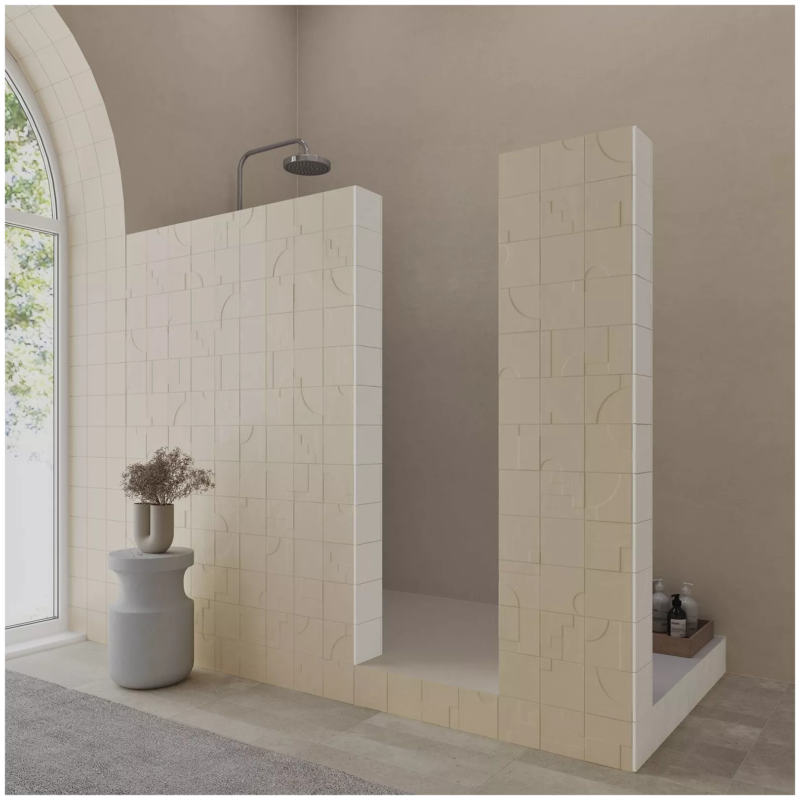 faience CASBAH Sand uni + décor 12,5x12,5cm + faience CASBAH Talc uni 12,5x12,5cm