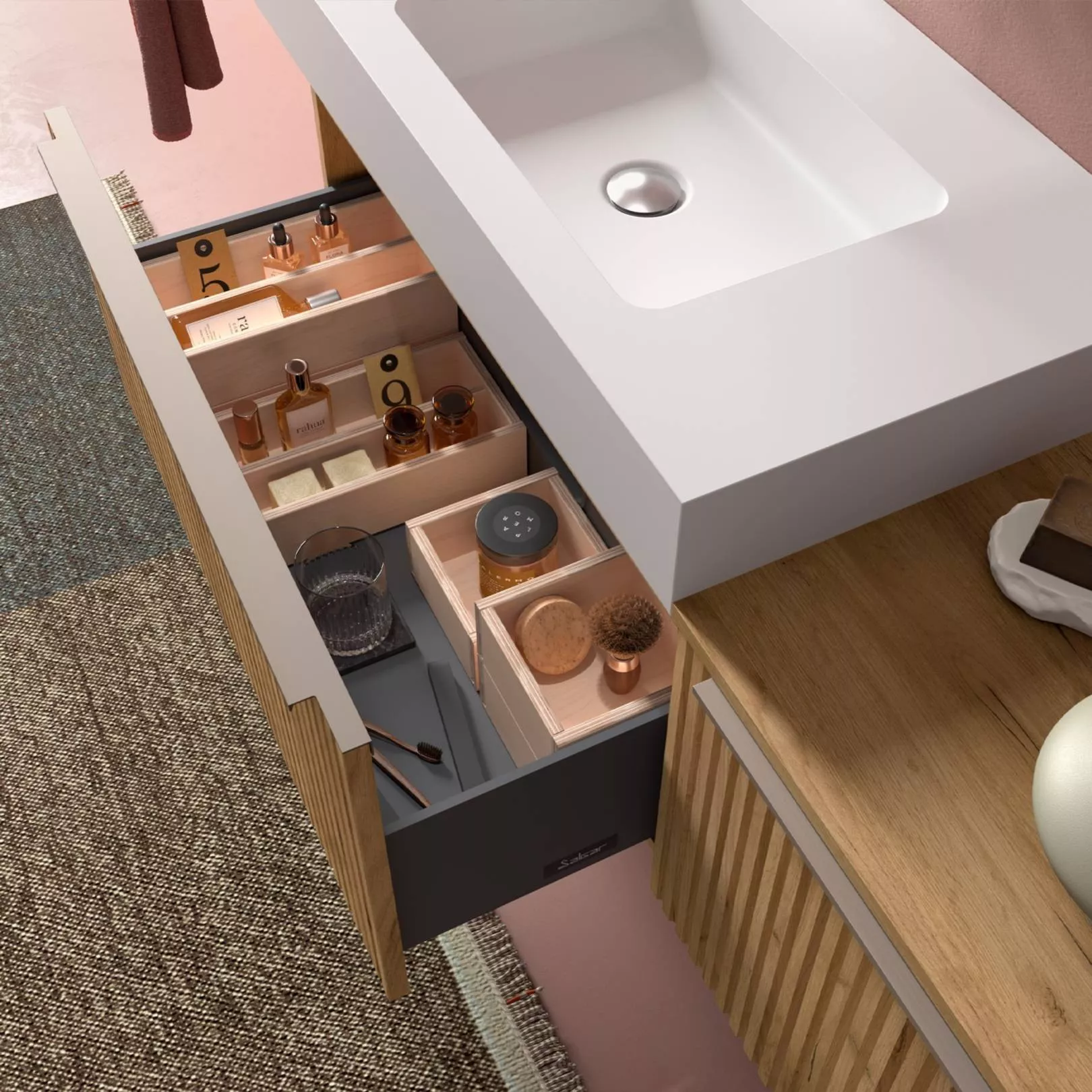 Meuble bain suspendu BANORIGHE 1 tiroir, 11 couleurs, 5 largeurs