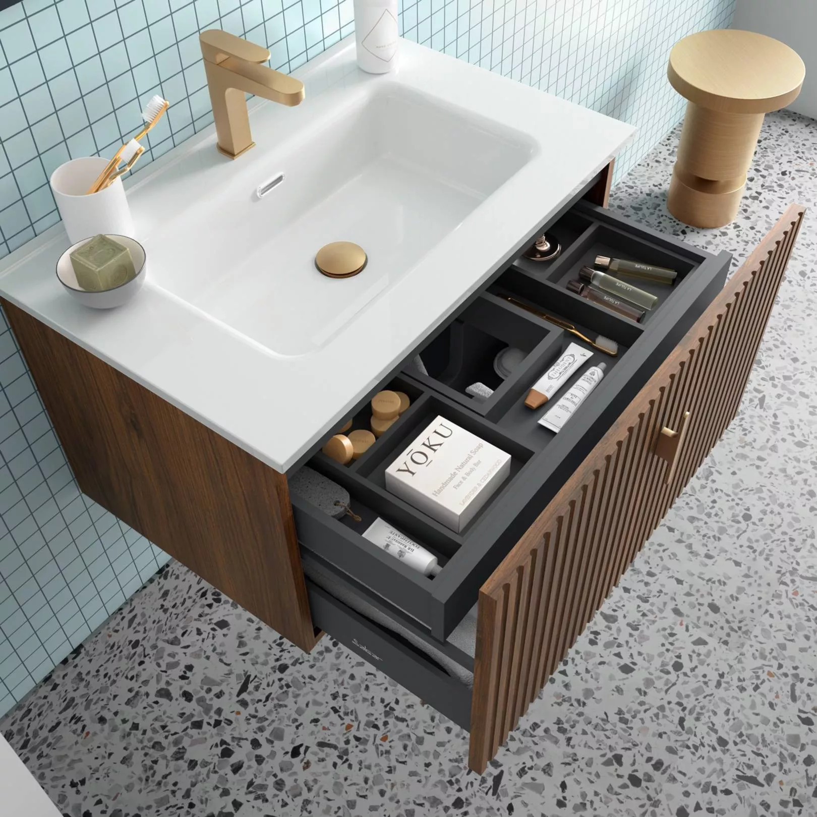 Meuble bain suspendu BANORIGHE 1 tiroir, 11 couleurs, 5 largeurs