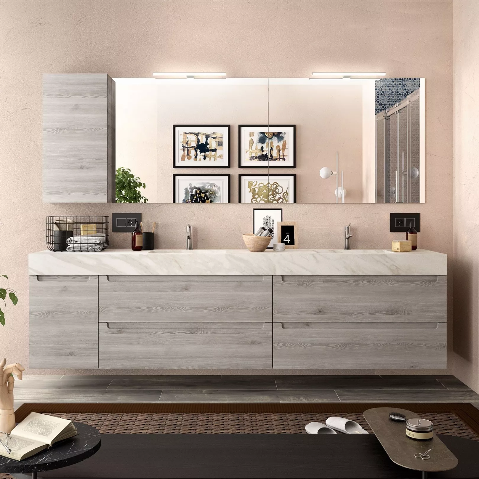 Meuble bain COMPAKT avec vasque intégrée, 5 couleurs, largeur sur mesures, 2 profondeurs
