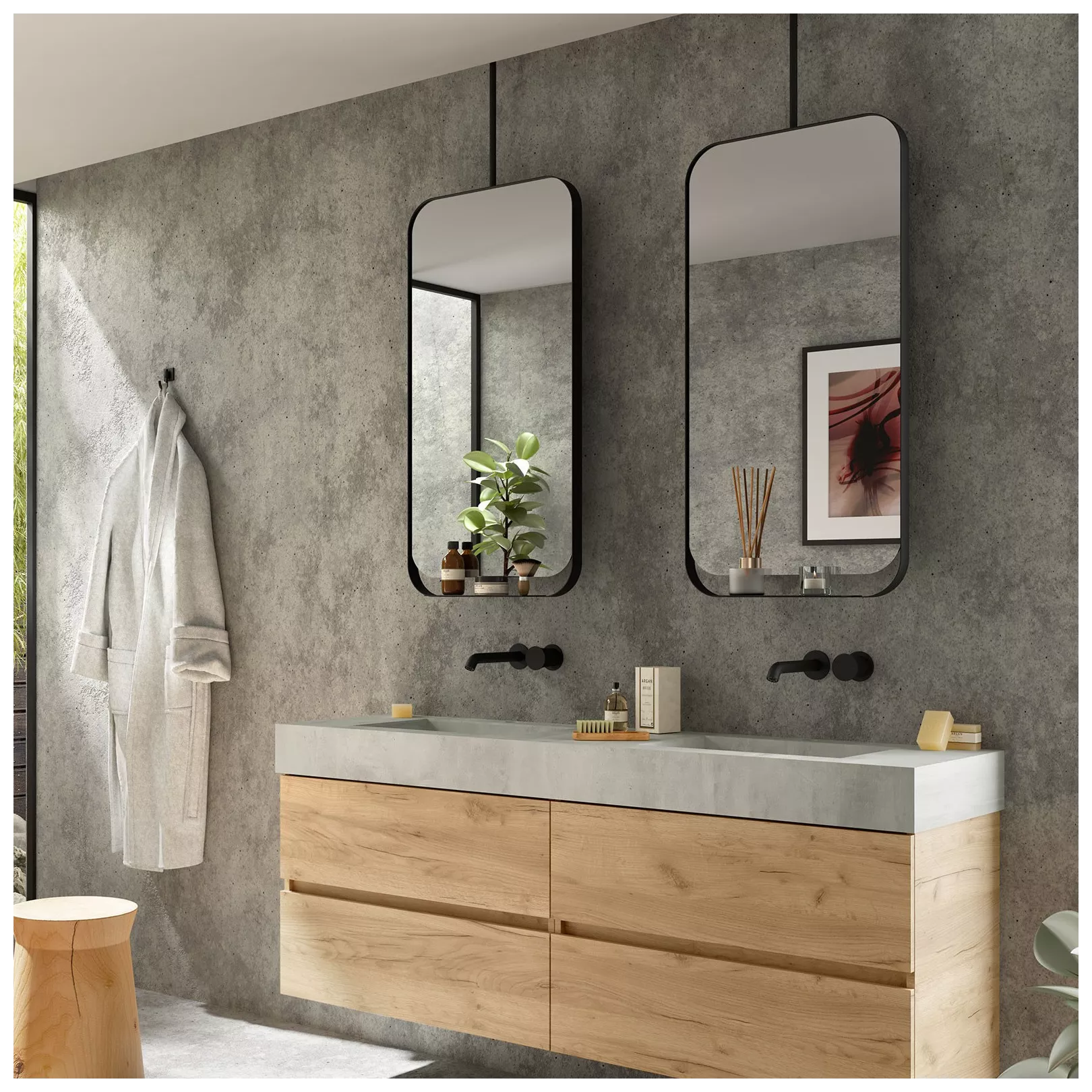 Meuble bain COMPAKT avec vasque intégrée, 5 couleurs, largeur sur mesures, 2 profondeurs