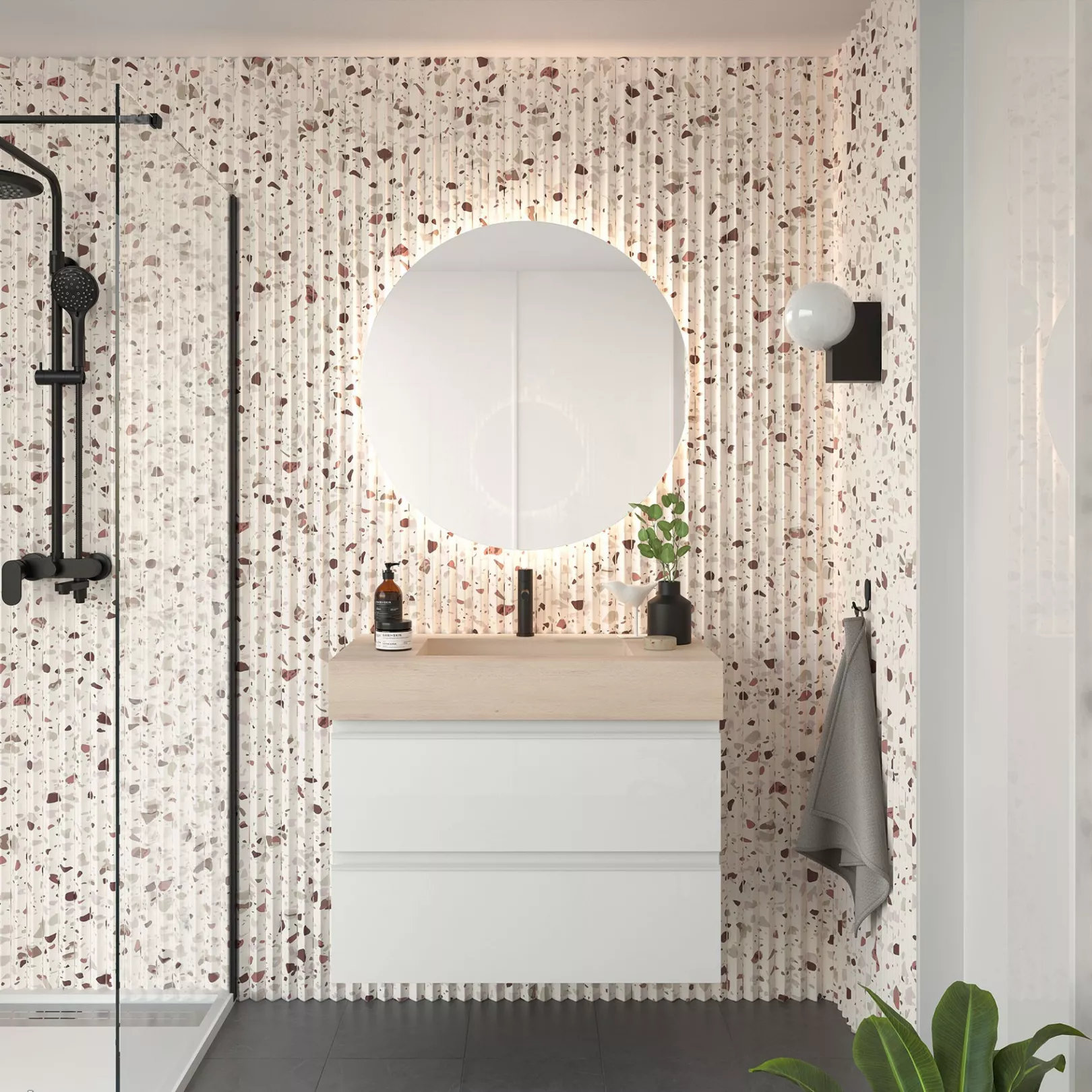 Meuble bain COMPAKT avec vasque intégrée, 5 couleurs, largeur sur mesures, 2 profondeurs