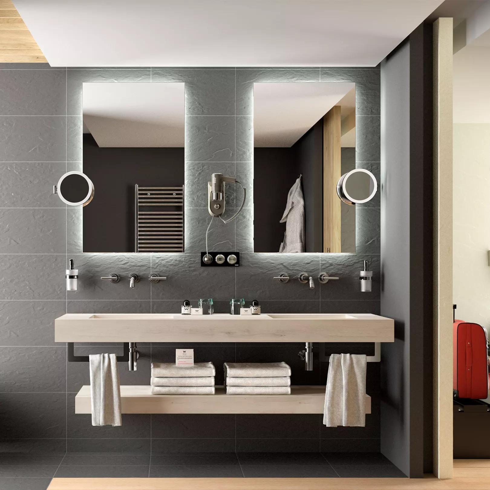 Meuble bain COMPAKT avec vasque intégrée, 5 couleurs, largeur sur mesures, 2 profondeurs