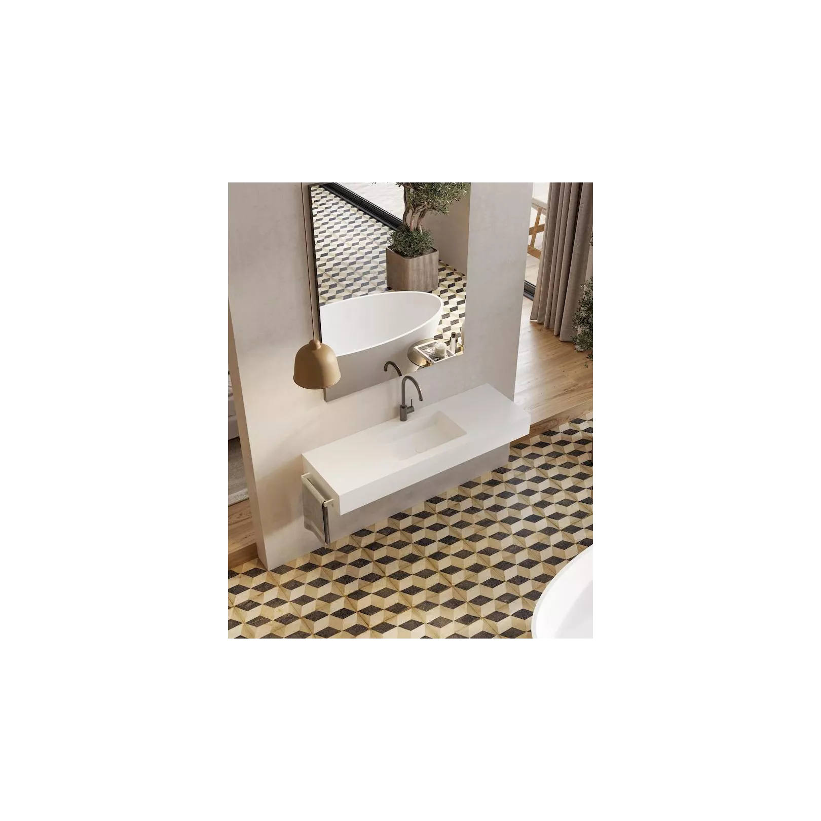 Meuble bain / plan de toilette avec vasque intégrée LOM