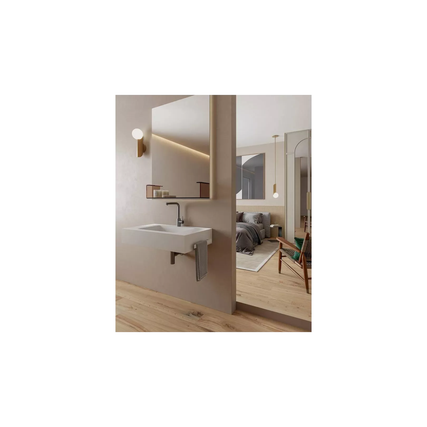 Meuble bain / plan de toilette avec vasque intégrée LOM