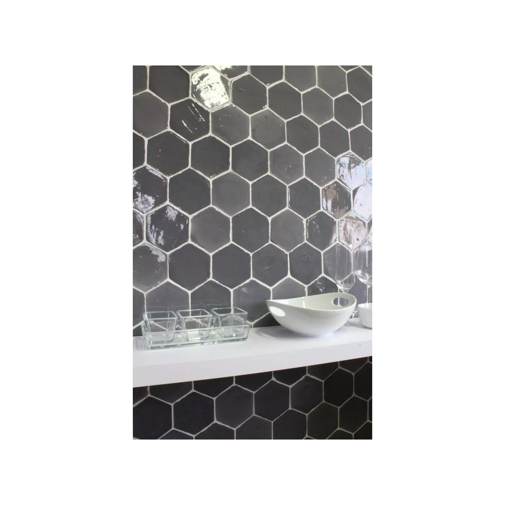 Carrelage mural TERRE CUITE ÉMAILLÉE Artisanale Hexagonale
