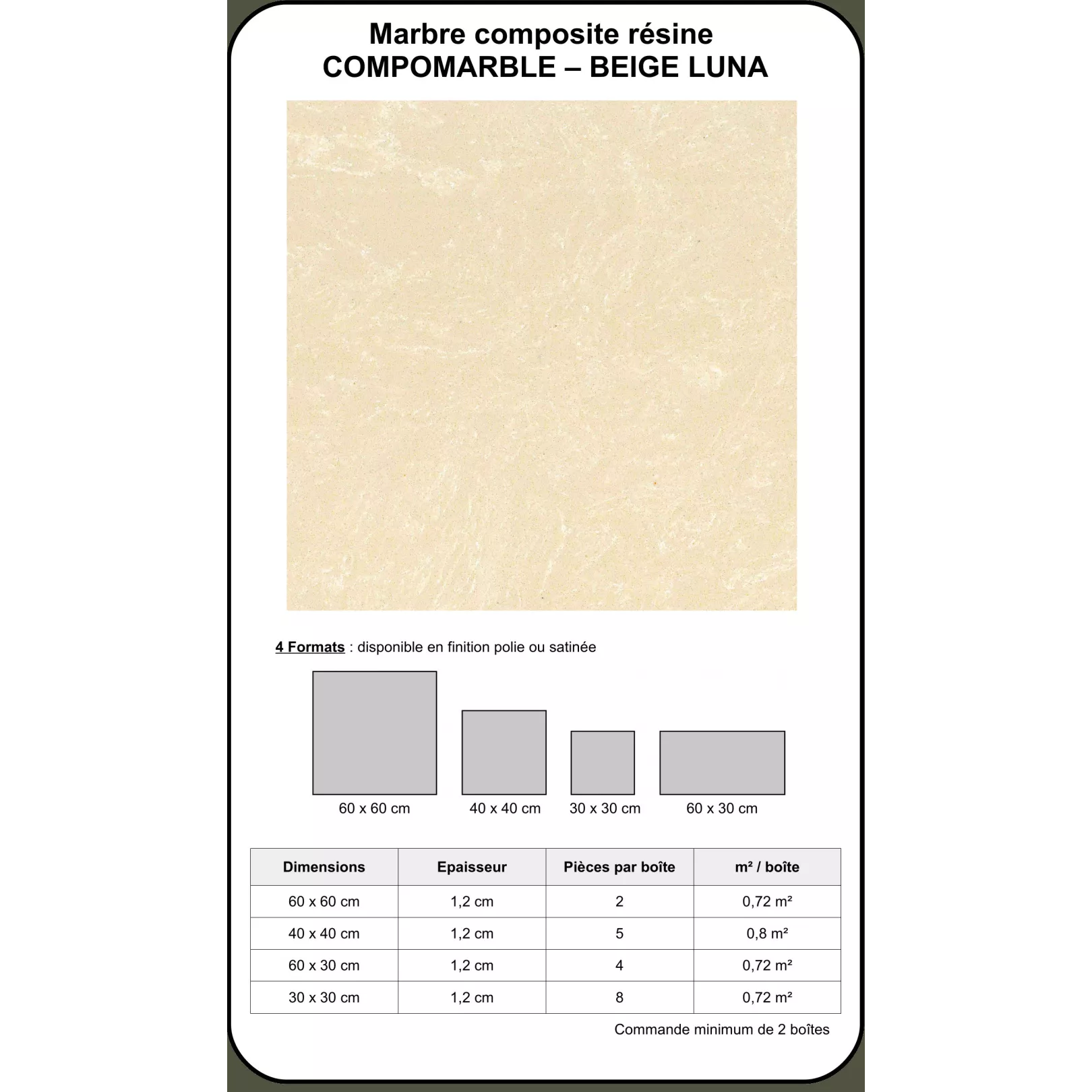 Marbre composite résine COMPOMARBLE BEIGE LUNA