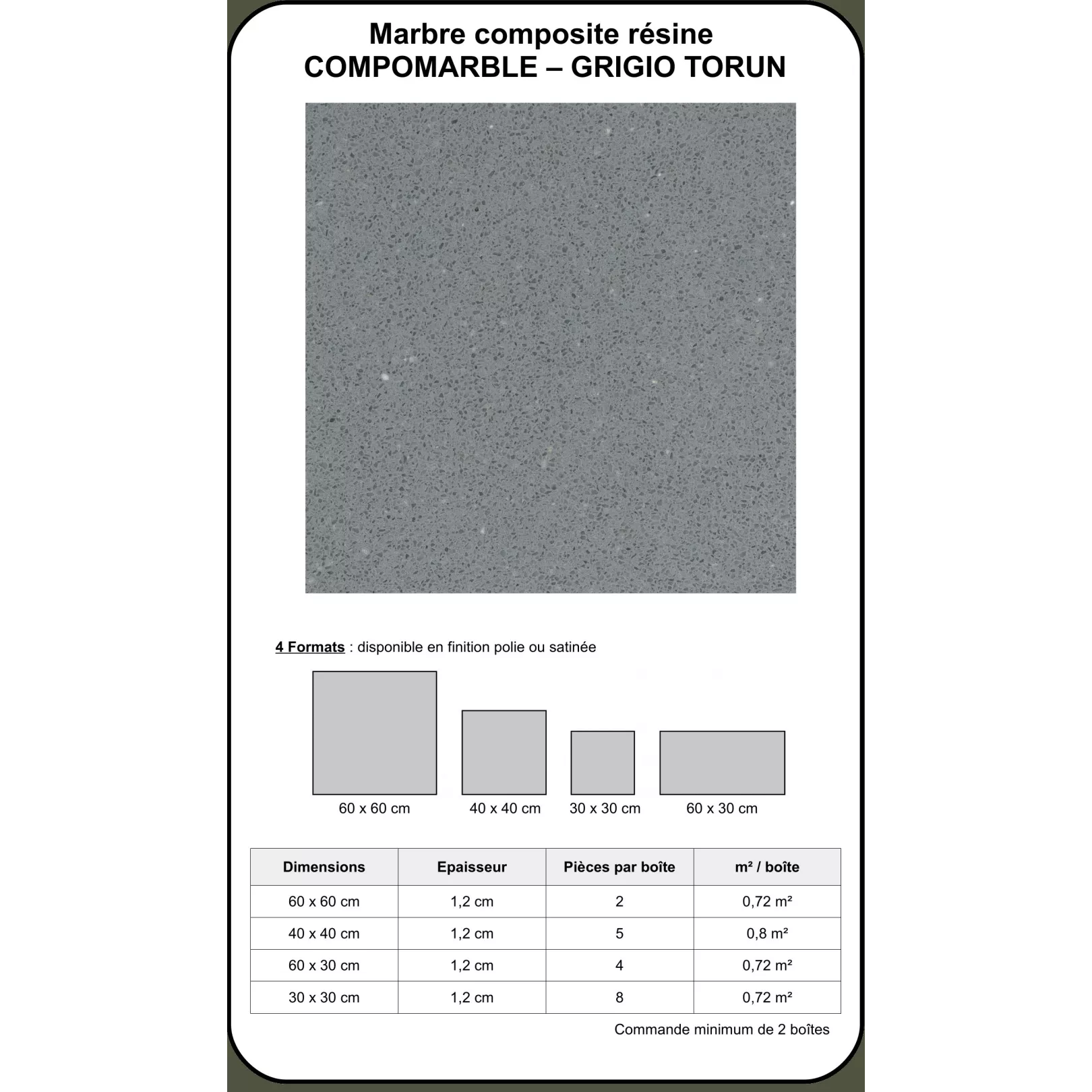 Marbre composite résine COMPOMARBLE GRIGIO TORUN