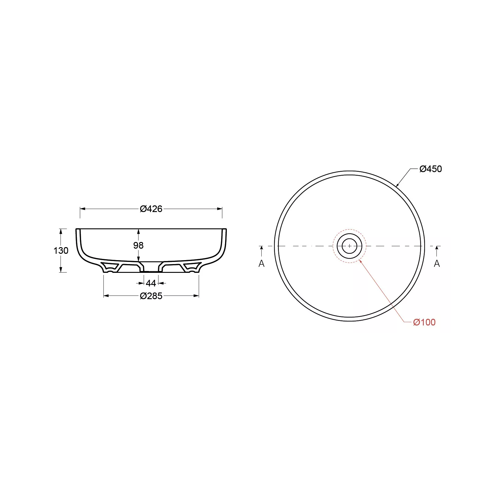 Vasque à poser ronde FONTE Ø45cm Hauteur 13cm