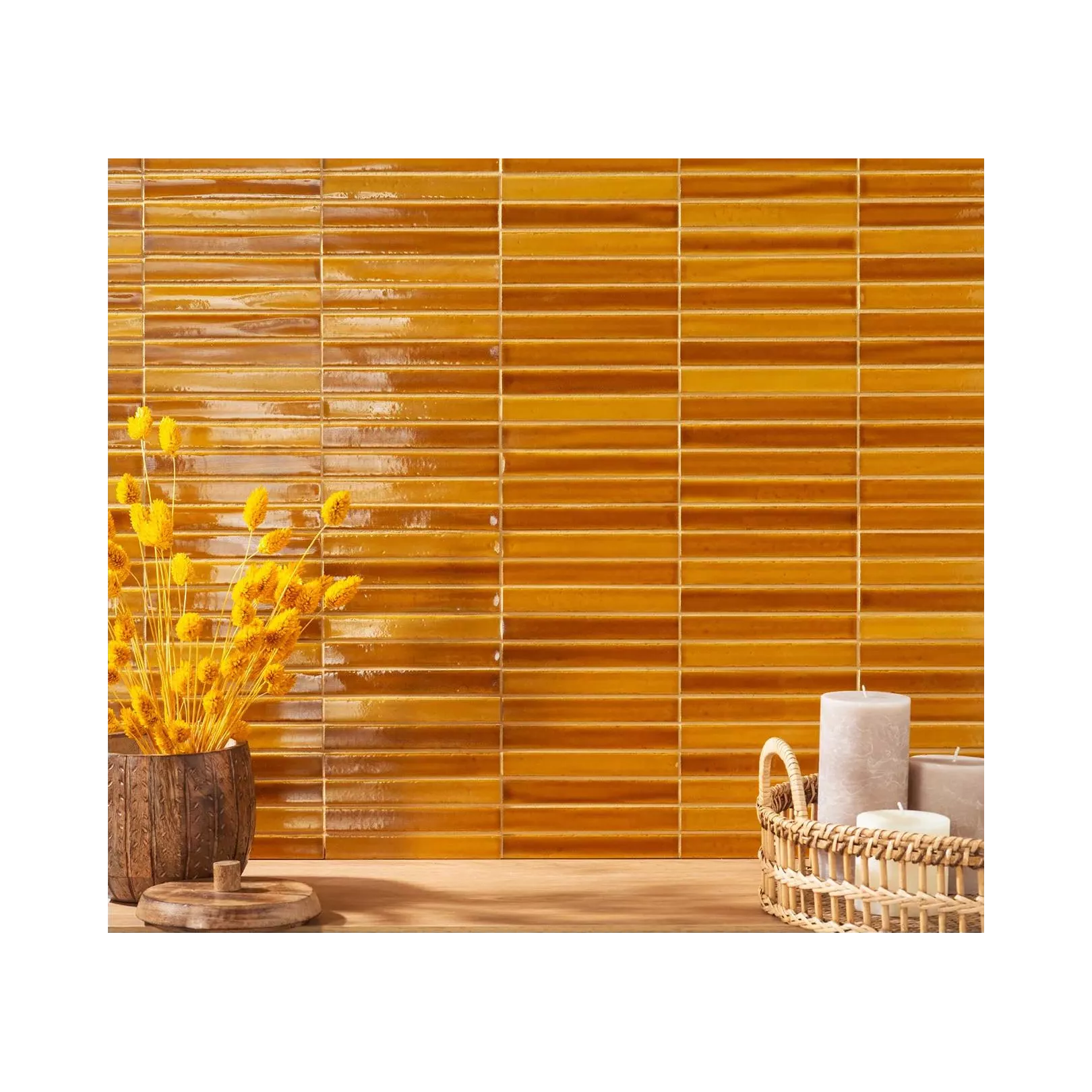 Carrelage mural faïence SHORT FINGER  Mustard - Crackle