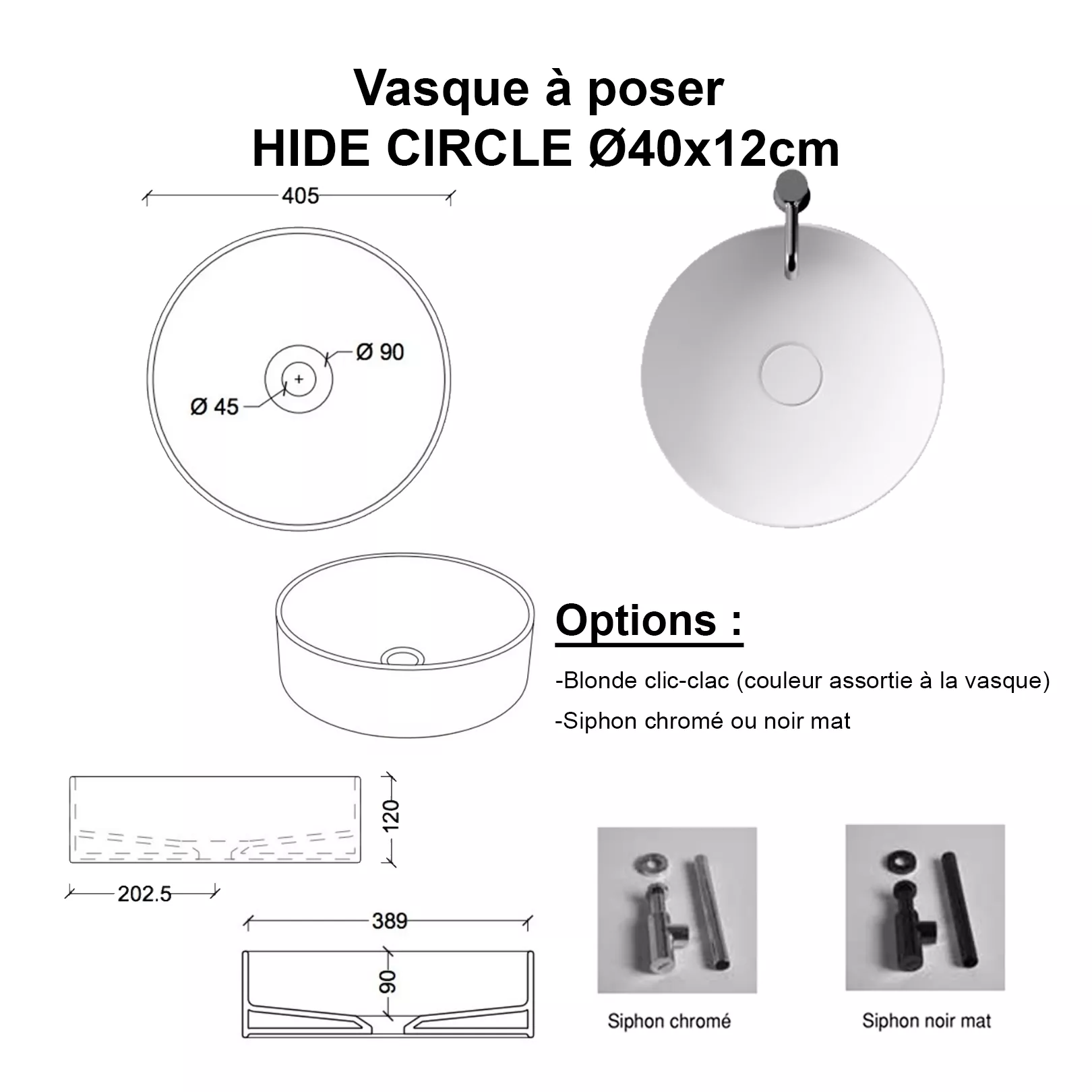 Lavabo, vasque à poser Hide CIRCLE 40cm
