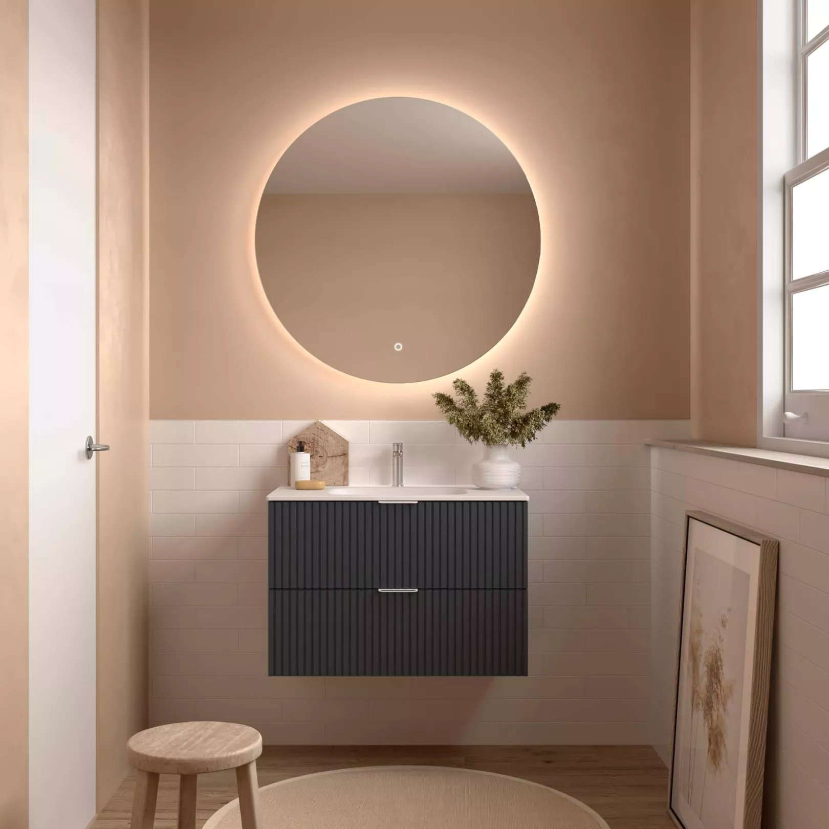 Meuble bain suspendu BANORIGHE 2 tiroirs, 11 couleurs, 5 largeurs